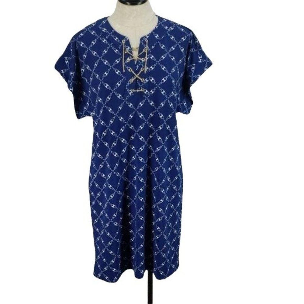 New York & Company Blue White chainLink VN110006 small Dress
